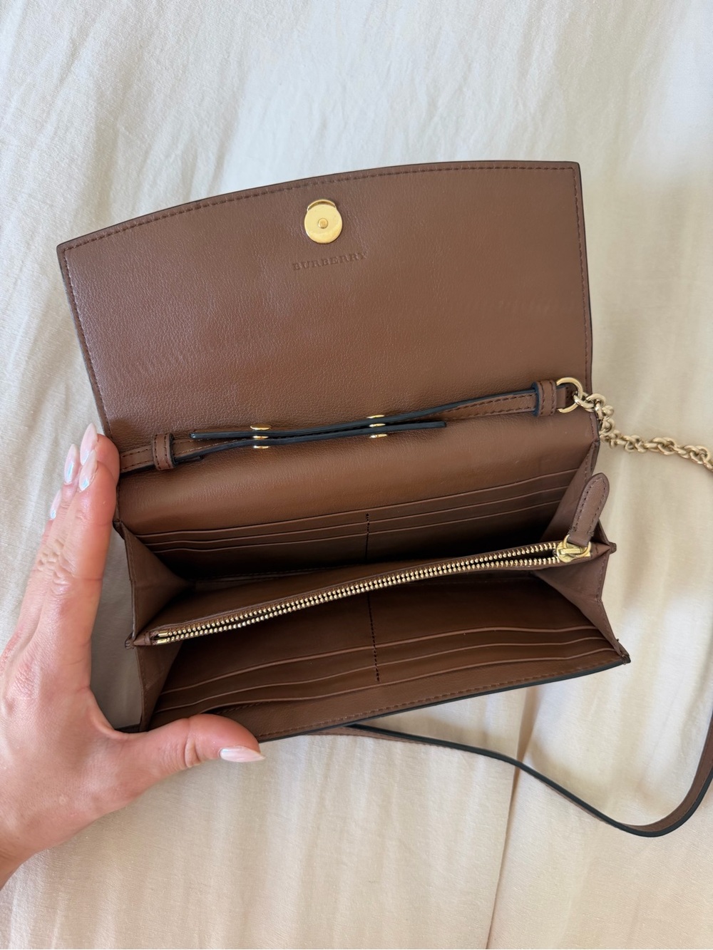 Burberry Brown Leather Crossbody with Iconic Nova Check Trim - Picture 3 of 6